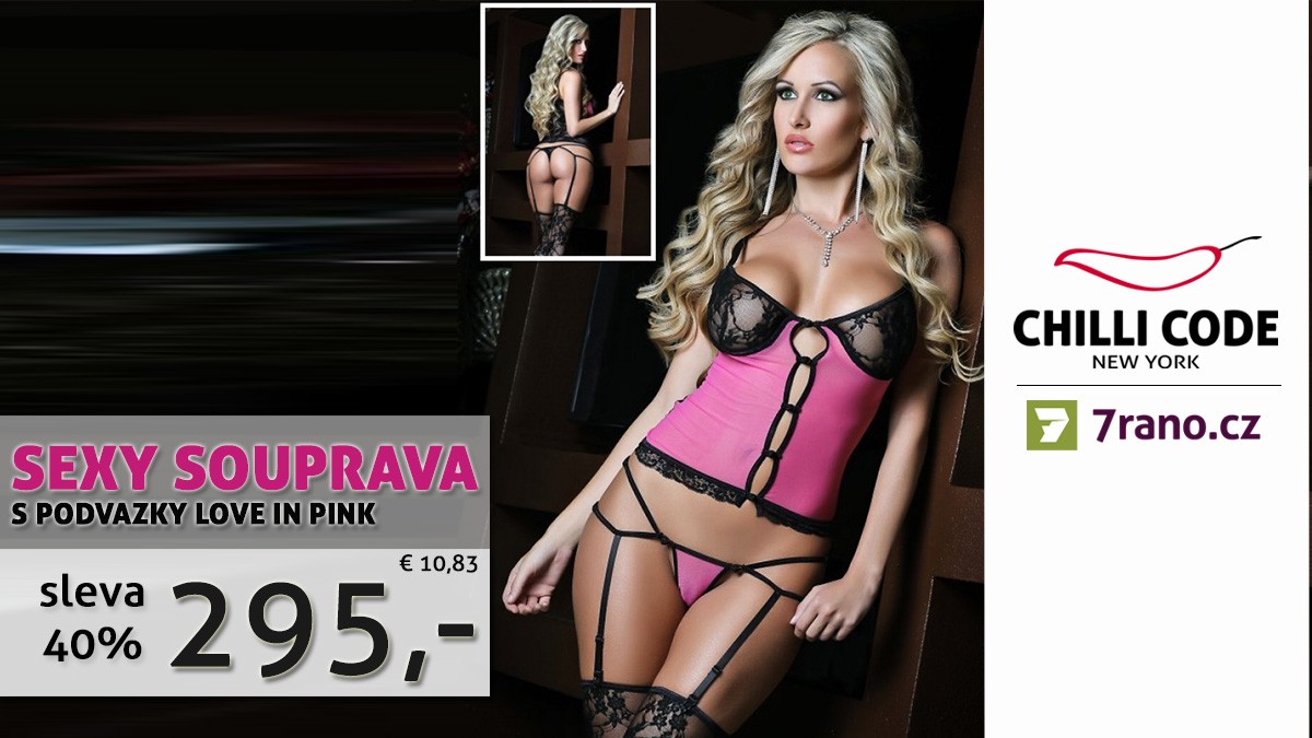 Aktuální akce - Dámská souprava s podvazky Love in Pink - Černá/Růžová se slevou 40%